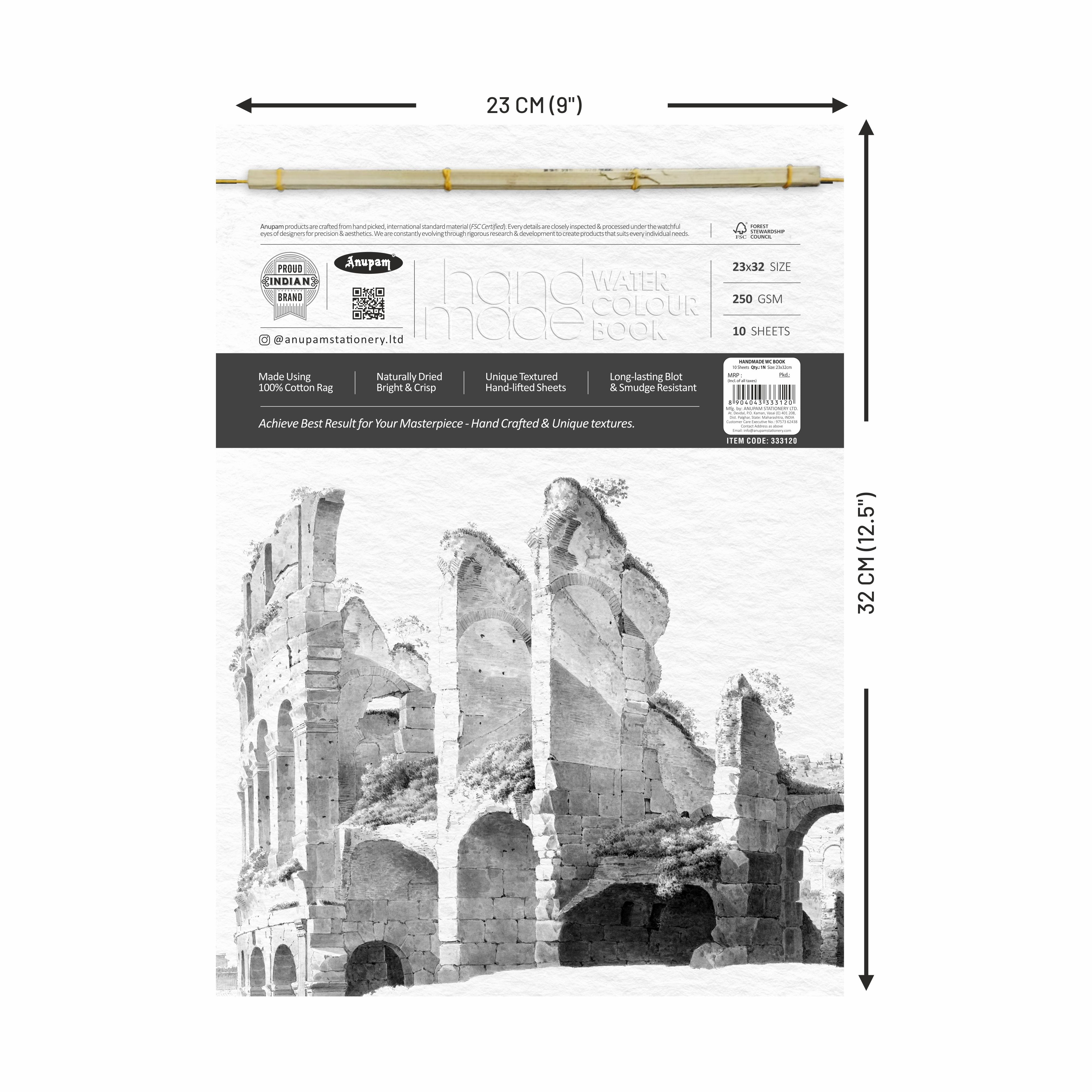 Anupam Handmade Watercolour Book - 100% Cotton Rag-250 Gsm Cold Pressed Paper-10 sheets